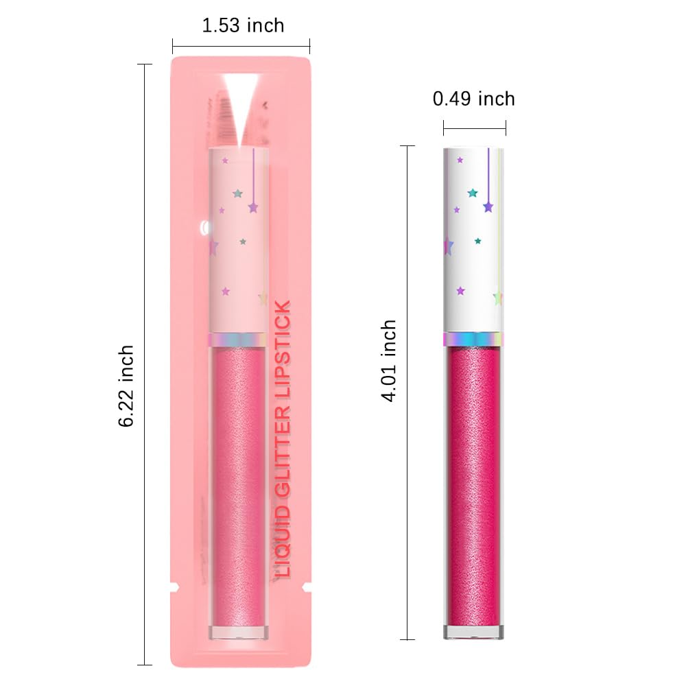 evpct 1Pcs Hot Pink Metallic Glitter Lip Gloss Stain lip color Lipstick for Women Long Lasting Waterproof 24, Rose Pink Frosted Metallic Shimmer Chrome iridescent Liquid Lipstick Lip Gloss Makeup, 01#-Velvo Beauty