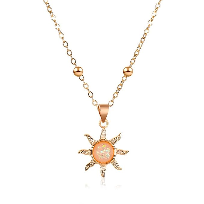 Bohemia Sun Choker Necklace Chain Sunflower Opal Pendant Necklace Gold Satellite Necklace Minimalist Sunflower Necklace Chain Jewelry for Women and Girls-Velvo Beauty