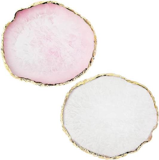 Resin Nail Art Palette, Nail Art Painting Mixed Color Palette Gold Edge Nail Gel Color Makeup Display Board (Pink+White)-Velvo Beauty