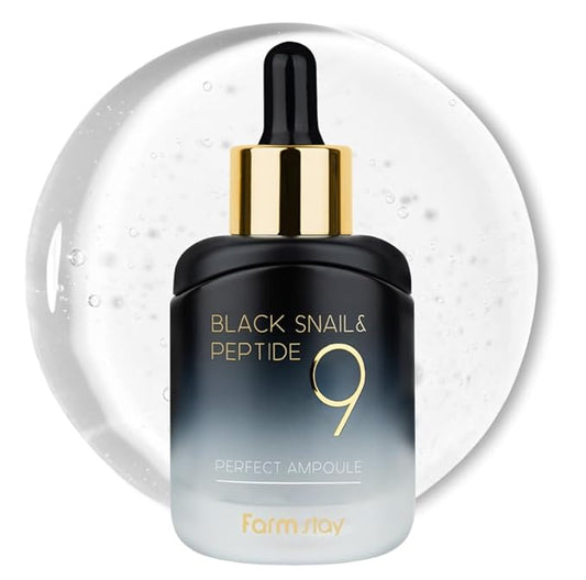 Farmstay Black Snail & Peptide9 Perfect Ampoule, Korean Snail Mucin Serum for Elastic & Glow Skin, Boosting Radiance & Repairing Skin Barrier Serum, for Women & Men, Korean Skin Care, 1.18 Fl. Oz.-Velvo Beauty