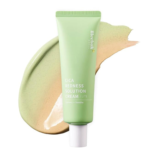 Meebak Cica Redness Solution Lite – Green Color Correcting CC Cream for Redness Relief w/Niacinamide & Centella Asiatica, Korean Tone Up Cream, Tinted Moisturizer for Sensitive, Fair to Medium Skin-Velvo Beauty