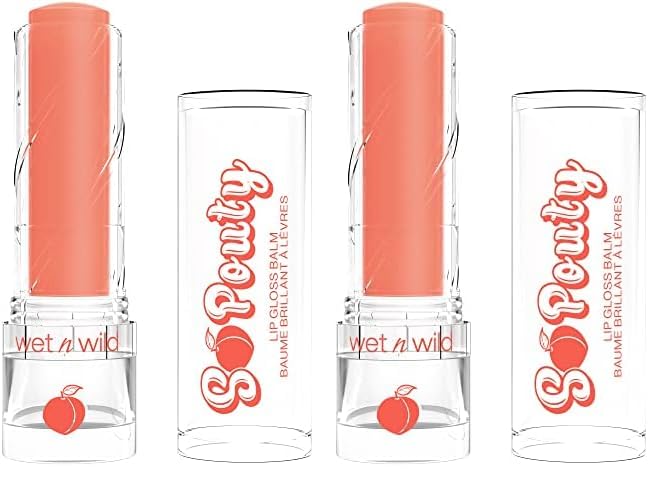 wet n wild Perfect Pout So Pouty Shine Tinted Lip Balm Peach Flavored, Hyaluronic Acid, Vegan Collagen, Moisturizing For Dry Lip Care, Pink (Pack of 2)-Velvo Beauty