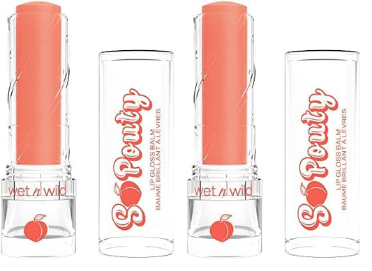 wet n wild Perfect Pout So Pouty Shine Tinted Lip Balm Peach Flavored, Hyaluronic Acid, Vegan Collagen, Moisturizing For Dry Lip Care, Pink (Pack of 2)-Velvo Beauty