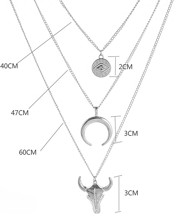 Boho Layered Moon Necklace Silver Compass Disc Pendant Necklace Chain Cow Evil Eye Charm Necklace Jewelry for Women-Velvo Beauty