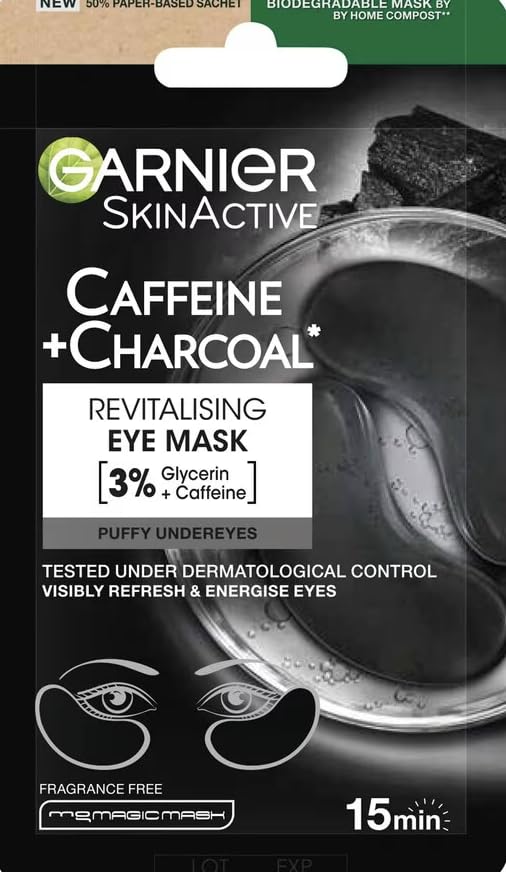 Garnier Charcoal Caffeine Depuffing Anti-Eye Bags Sheet Eye Mask (6 COUNT)-Velvo Beauty