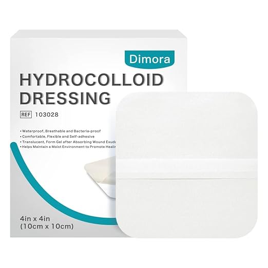 Dimora Hydrocolloid Dressing 4" x 4" for Wound Care, 10 Pack Large Patch Bandages with Self-Adhesive for Bedsore, Burn, Blister, Acne Care, Super Absorbent for Fast Healing-Velvo Beauty