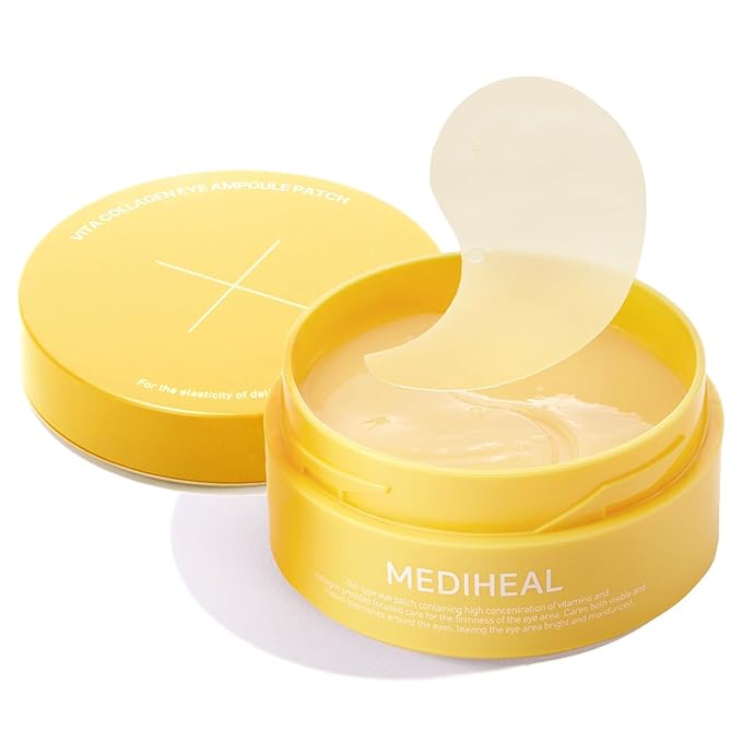 Mediheal Vita Collagen Under Eye Patches for - Korean Hydrogel Eye Pads (60 patches) with 7 Vitamin & 5 Micro Collagen. Moisturizng & Non Irritating Eye Gel Mask. Sealing Cap Included.-Velvo Beauty