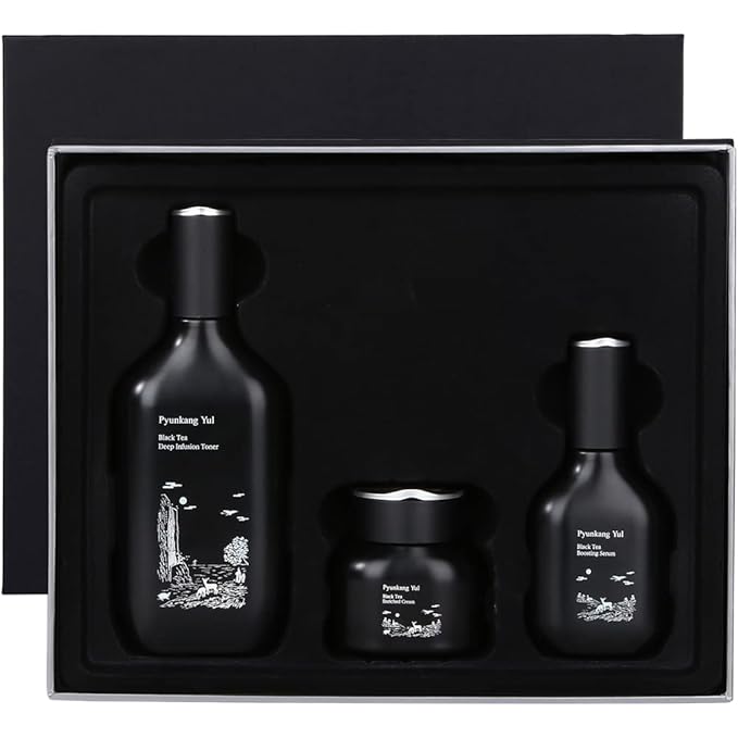Pyunkang Yul PKY Black Tea Line Gift Box Set, Deep Nurishment for Anti-aging, Rich Moisture Toner, Revitalizing Serum & Nourishing Cream, Zero-Irritation (3-item set)-Velvo Beauty