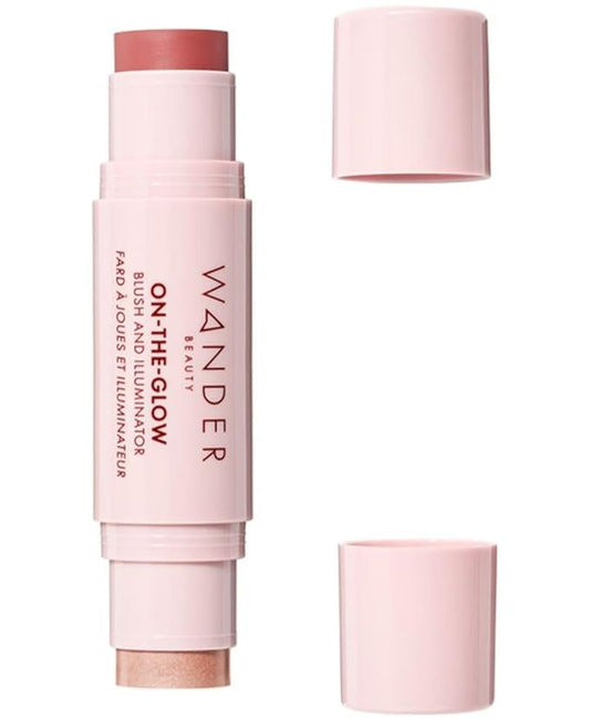 Wander Beauty On-the-Glow Blush and Illuminator - Sienna Sunset/Nude Glow - 7-in-1 Hydrating Cream Blush & Highlighting Stick - Stick Blush for Cheeks, Lip & Body - Highlighter Makeup & Blush - 0.4 oz-Velvo Beauty