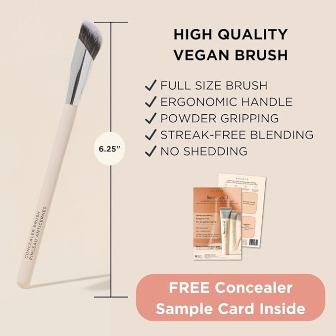 HALEYS Concealer Brush VEGAN+CRUELTY-FREE, Sustainable Wood, Vegan Bristles for Airbrushed Finish, For Creams,Liquids, Powder, Streak-free, Perfect Blending, Buffs, Smooths with Control, Special shape-Velvo Beauty