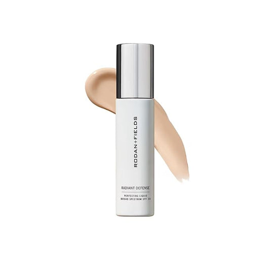 Rodan and Fields Radiant Defense Perfecting Liquid SPF 30 - Shell | 50 mL | 4-in-1 Makeup & Skin Care Beauty Solution | Sunscreen | Face Moisturizer | Light Skincare Foundation | Sunscreen for Face-Velvo Beauty