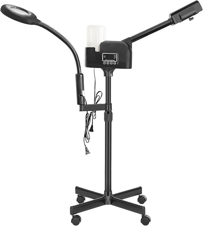 Professional Facial Steamer 2 in1 Steamer for Face 5X LED Magnifying Lamp Facial Steamer for Esthetician Beauty Face Equipment Use at Home or Salon（Black）-Velvo Beauty