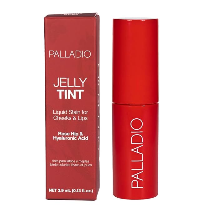 Palladio Jelly Tint, Liquid Stain for Cheeks & Lips, Vivid Color Lip Stain, Lightweight Non-Sticky and Transfer-proof, Natural Finish Makeup, Cherry Rose-Velvo Beauty