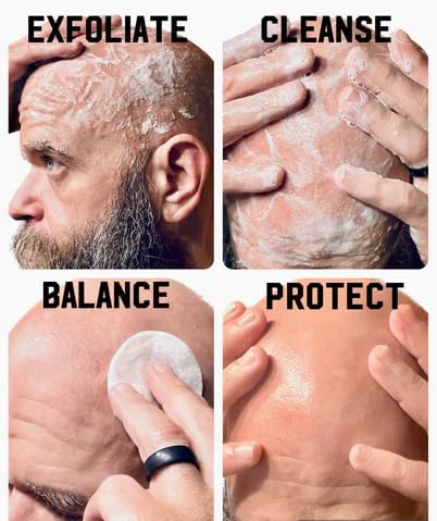 Mountaineer Brand Bald Head Care Gifts For Bald Men | All Natural 4 Step Daily Skin Care for Healthy Scalp & Face | Exfoliate Scrub | Cleanse Wash | Shine Away PH Balance | Protect Moisturizing Balm-Velvo Beauty