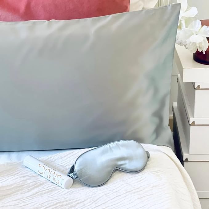 SMUG Satin Sleep Mask & Eye Mask | Travel Sleep Masks for Women & Men | Soft Sleeping Eye Mask to Nourish Skin & Reduce Dark Circles | Eye Sleep Mask Shades to Block Out Light | Cherry Blossom | Gray-Velvo Beauty