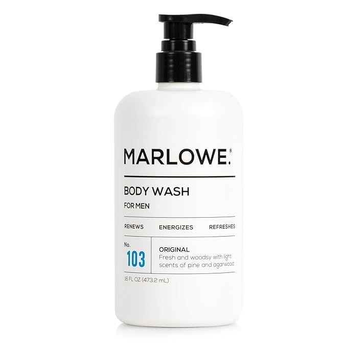 MARLOWE. No. 103 Body Wash 16 oz Pump, Original, Energizing & Refreshing Shower Gel with Willow Bark & Green Tea Extracts, Cleanses, Moisturizes, Smooths & Nourishes, Fresh Pine & Agarwood Scent-Velvo Beauty