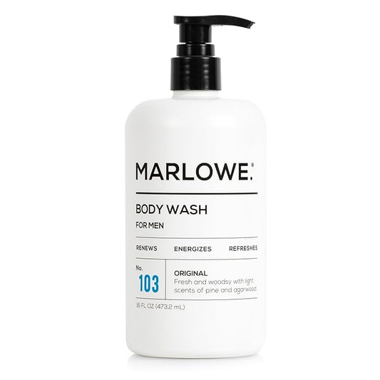 MARLOWE. No. 103 Body Wash 16 oz Pump, Original, Energizing & Refreshing Shower Gel with Willow Bark & Green Tea Extracts, Cleanses, Moisturizes, Smooths & Nourishes, Fresh Pine & Agarwood Scent-Velvo Beauty