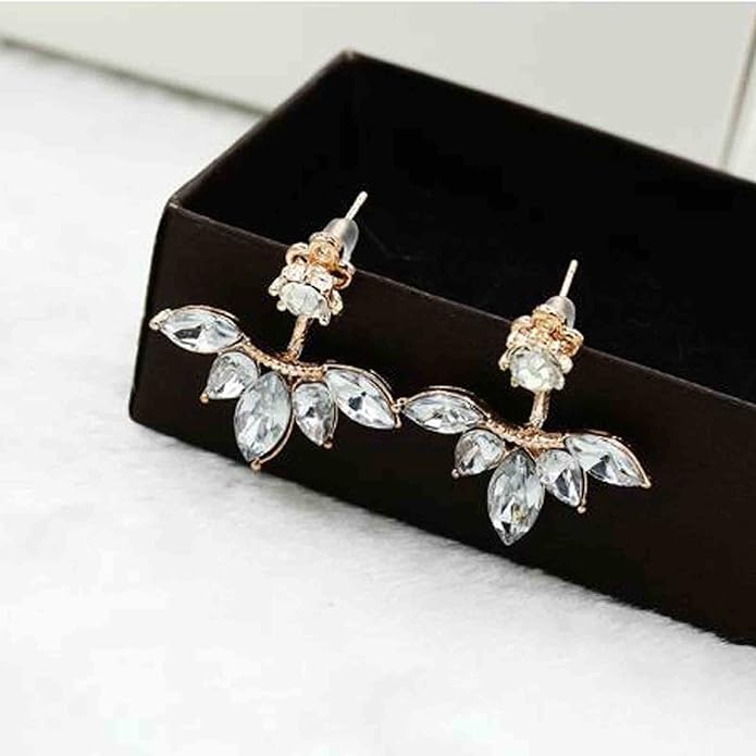 Boho Crystal Lotus Jackets Earrings Gold Crystal Studs Earrings Sparkle Rhinestone Ear Jackets Earrings CZ Ear Climber Earrings Wedding Earrings Jewelry for Women and Girls-Velvo Beauty