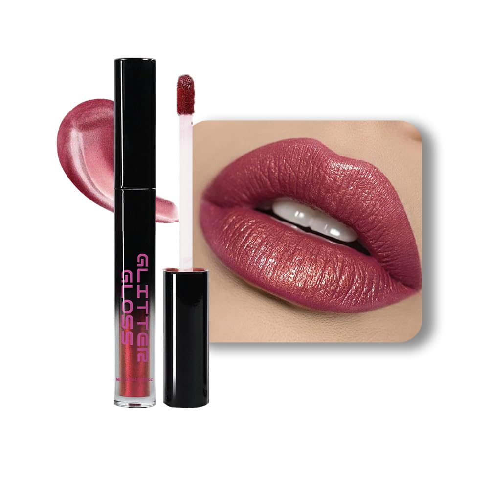 Red Purple Metallic Lipstick for Women,Glitter Sparkling Liquid Lipstick,Long Lasting Waterproof Lightweight Comfortable Non-Drying Bold Dark Lip Gloss for Gothic Stage Makeup,Vegan-Velvo Beauty