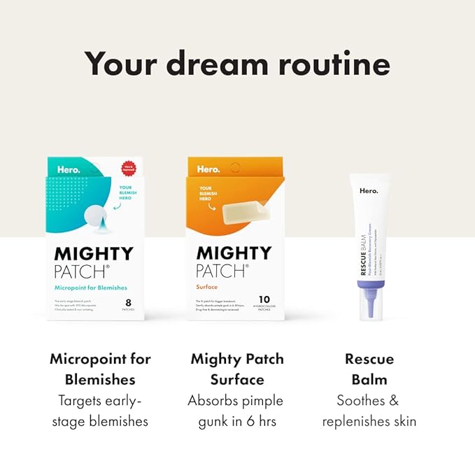 Mighty Patch Surface Large Pimple Patches for Face from Hero Cosmetics, Acne Spot for Body, Cheek, Forehead, and Chin, Pimple Stickers, Hydrocolloid Covers, Vegan-friendly, 10 Count-Velvo Beauty