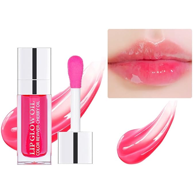 Plumping Lip Oil - Hydrating Lip Oil Plumping Lip Gloss, Crystal Jelly Moisturizing Lip Oil/Polished Lip Oil Lines/Tint Moisturizing Transparent Lip Balm Care Stick (Cherry)-Velvo Beauty