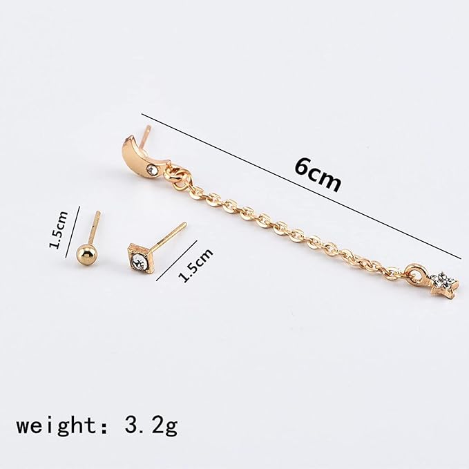 Bohemia Moon Star Dangle Earrings Gold Cz Moon Drop Chain Earrings Crystal Star Earrings Star Chain Earrings for Women and Girls-Velvo Beauty