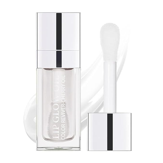 Hydrating Lip Glow Oil, Lip Oil Gloss Transparent Toot Tinted Nourishing Long Lasting Repairing Lightening Lip Lines (CLEAR) 0.2 OZ-Velvo Beauty