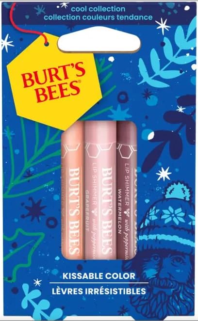 Burts Bees Kissable Colo, Apricot, Grapefruit, Watermelon Lip Shimmer Gift Set of 3 x 0.09 oz (2.55g) - 1 Count-Velvo Beauty