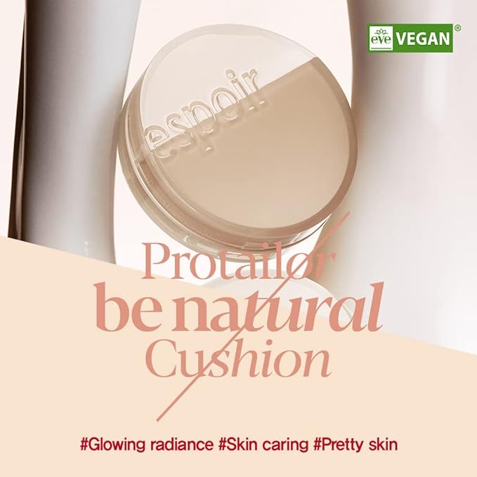 Espoir Pro Tailor Be Natural Cushion Ivory 0.5 oz with 0.5 oz Refill | Thin, Micro Layering Natural Dewy Coverage Foundation Cushion | Long-lasting Dense, Even Skin Texture | Korean Cushion Foundation-Velvo Beauty