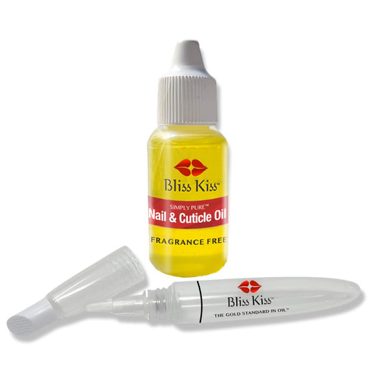 Bliss Kiss Refillable Cuticle Nail Oil Pen with Brush and Simply Pure Cuticle Oil for Nails 15 ml Bottle Bundle - Fragrance Free-Velvo Beauty