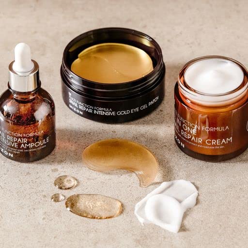 MIZON 24K Gold Snail Skincare Set - Eye Patches, Repair Cream & Ampoule for Sensitive Skin, Anti-Aging & Moisturizing-Velvo Beauty