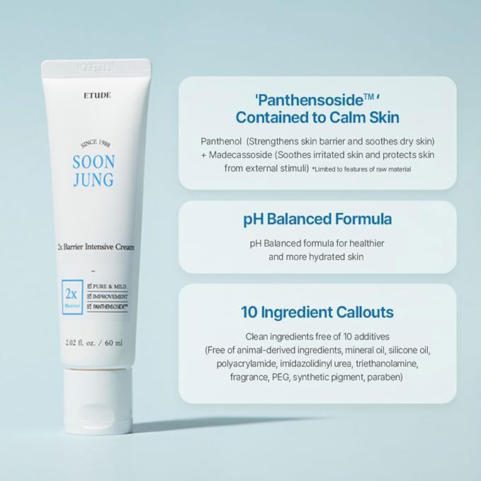 ETUDE SoonJung 2x Barrier Intensive Cream (Original), Hypoallergenic Shea Butter Hydrating Facial Cream for Sensitive Skin, Water-oil Balance & Panthenol, Korean Skin Care (2.02 Fl Oz)-Velvo Beauty