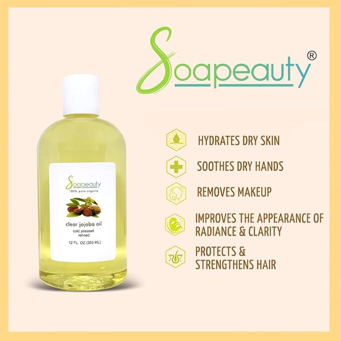 Soapeauty Clear Jojoba Oil | 100% Pure & Natural | Refined, Cold Pressed, Hexane Free | Moisturizing Oil for Skin, Face, Hair & Nails | 12 fl oz-Velvo Beauty