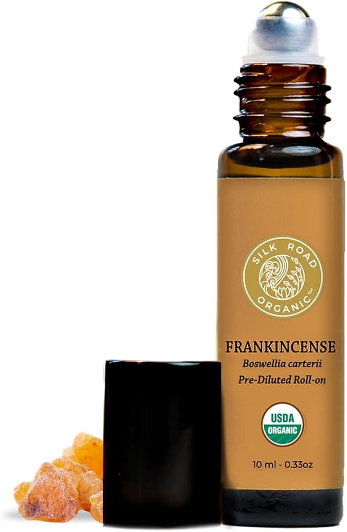 Silk Road Organic Frankincense Carterii Essential Oil Roll On, 100% Pure USDA Certified Aromatherapy for Radiant Skin, Body Aches, Stress Relief, & Calm - 10 ml Roller-Velvo Beauty