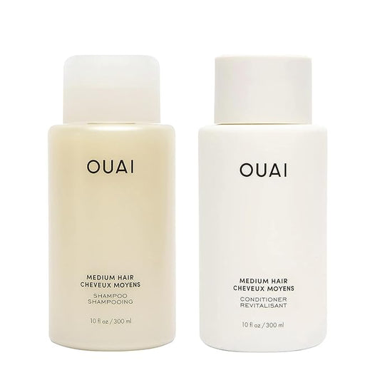 OUAI Medium Shampoo and Conditioner Set - Sulfate Free Shampoo and Conditioner for Medium Hair - Made with Keratin, Shea Butter & Avocado Oil - Free of Parabens & Phthalates (10 Fl Oz)-Velvo Beauty