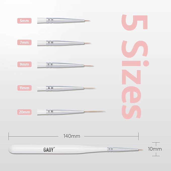 GAOY 5 Pcs Nail Art Liner Brushes, Thin French Liner, Nail Design Tools for Nail Detail Painting, for Nail DIY-Velvo Beauty
