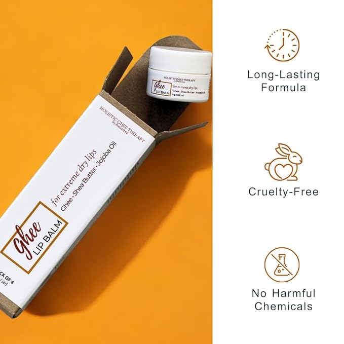 Natural Lip Balm For Very Dry Lips | Pack of 4 | Moisturizing Ghee, Shea Butter, Beeswax, Coconut Oil, & Jojoba Oil | Hydrating Lip Care For Chapped Lips, After Sun Care | Bioserene-Velvo Beauty