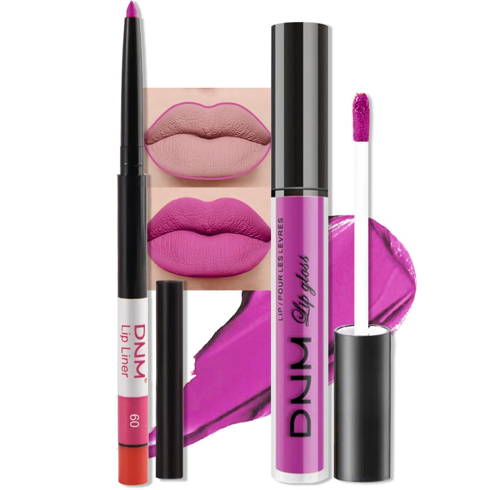 evpct 2Pcs Hot Pink Matte Lip Liner and Lipstick Combo Set for Women, Hot Pink Lip Combo Set Liquid Lips Stick Gloss and Lipliner Stains Set Long Lasting Waterproof, Lips Makeup 24 Hours originale-Velvo Beauty