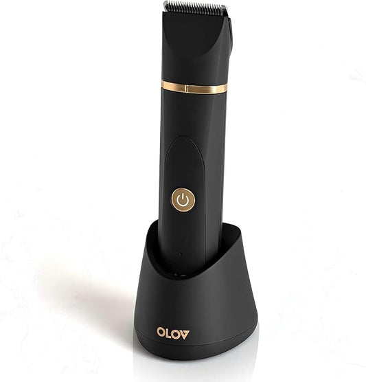 OLOV Electric Body Hair Trimmer - Groin Trimmer for Men - Bikini Trimmer Women - Wet/Dry Shaver Groomer, Replaceable Ceramic Blade Heads, USB Recharge Dock, Waterproof Hygiene Razor,Black-Velvo Beauty