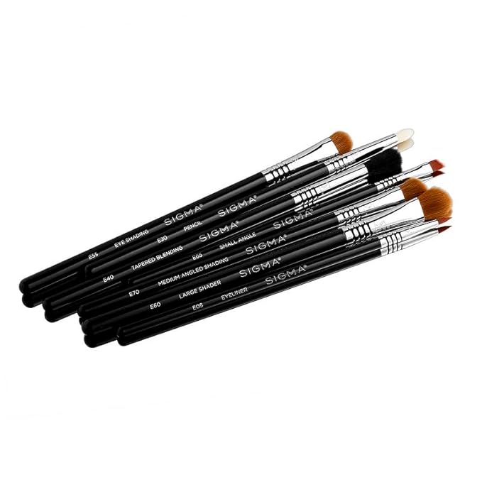 Sigma Beauty Basic Eye Makeup Brush Set – Classic Eye Makeup Brushes with Premium Fibers and Sleek, Durable Handles for Eyeliner, Eyeshadow, & Eyebrows, Includes 7 Black Makeup Brushes-Velvo Beauty