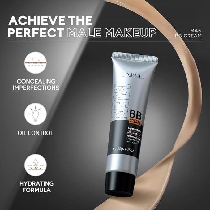 AKARY Hydrating Men BB Cream SPF 15 PA++, Full-Coverage Foundation&Concealer, Mens Face Moisturizer Cream Evens Skin Tone, Oil Control and Cover Flaws, Natural Finish for All Skin Types, Chocolate 420-Velvo Beauty
