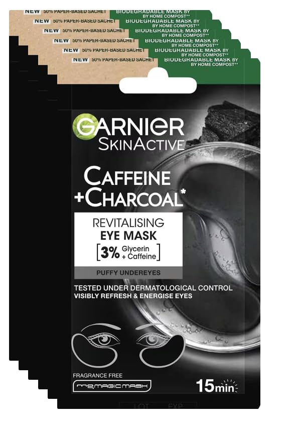 Garnier Charcoal Caffeine Depuffing Anti-Eye Bags Sheet Eye Mask (6 COUNT)-Velvo Beauty