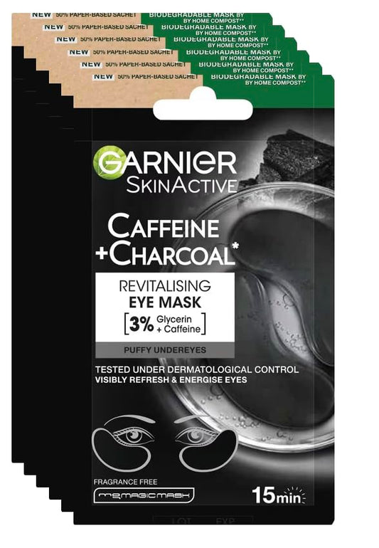 Garnier Charcoal Caffeine Depuffing Anti-Eye Bags Sheet Eye Mask (6 COUNT)-Velvo Beauty