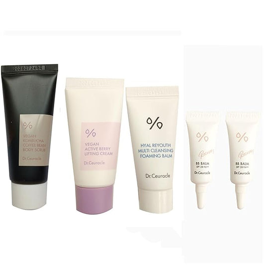 Dr.Ceuracle mini set | Dr.Ceuracle Vegan Kombucha Coffee Bean Body Scrub 20ml Vegan Active Berry Lifting Cream15ml Hyal Reyouth Multi Cleansing Balm10ml Recovery BB Balm SPF 28 PA ++ 2 ml-Velvo Beauty