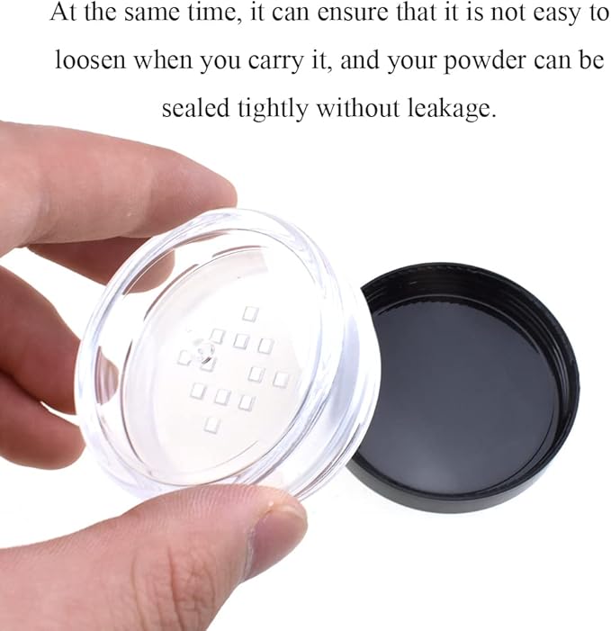 HAHIYO 4pcs 10ml/0.34oz Plastic Empty Travel Compact Case Makeup Cosmetic Jar Refillable Powder Box No Leak Holder with Common Sifter and Black Screw Lid-Velvo Beauty