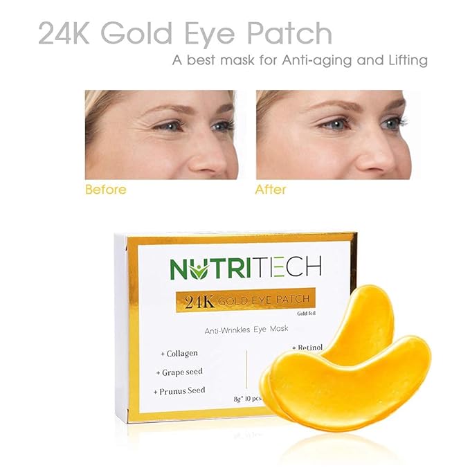 Under Eye Patches, 24K Gold Collagen Under Eye Mask Anti-Aging, Under Eye Treatment Mask for Puffy, Dark Circles, Wrinkles, 10 pairs-Velvo Beauty