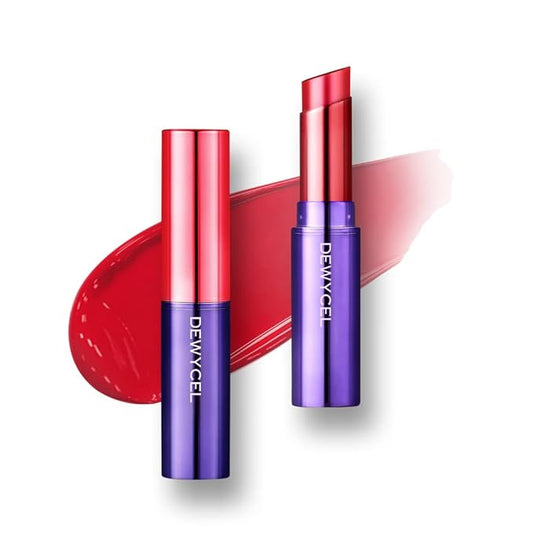 DEWYCEL TINTOURING BALM | #4 PURE RED | Non-Sticky Moisturizing & Hydrating Tinted Lip Balm for Chapped Lips | Natural Color Lip Glow Balm-Velvo Beauty