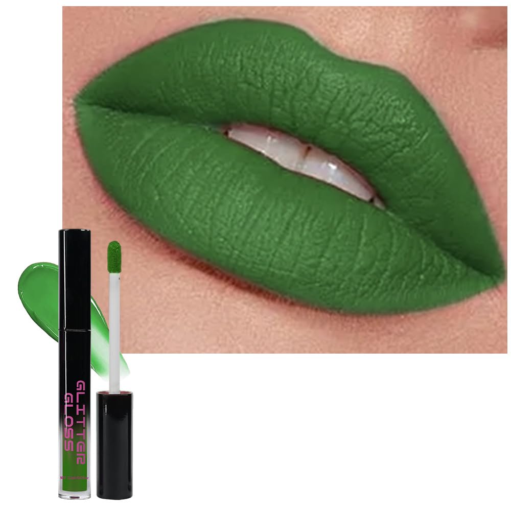 Green Metallic Lipstick for Women,Matte Sparkling Liquid Lipstick,Long Lasting Waterproof Lightweight Comfortable Non-Drying Bold Dark Lip Gloss for Gothic Stage Makeup,Cruelty Free-Velvo Beauty