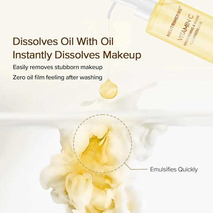 Neutriherbs Makeup Remover Oil Cleanser, Vitamin C Cleansing Oil for Long Last and Waterproof Makeup, Sunscreen, Fit All Skin Type - 3.71 Fl.Oz-Velvo Beauty