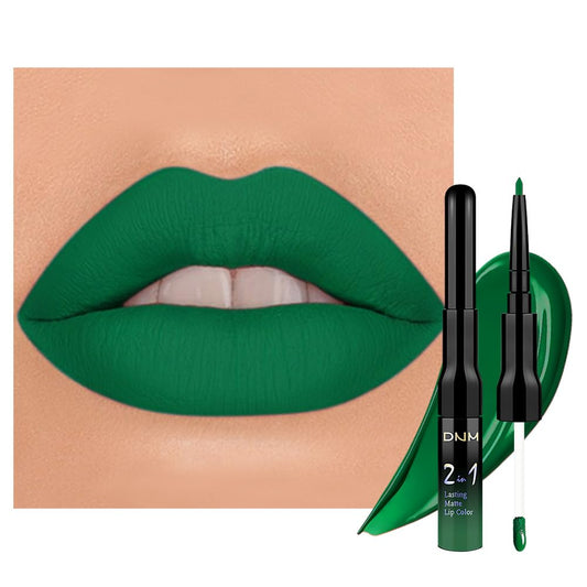 evpct 1Pcs Forest Green Matte Lip Liner & Liquid Lipstick Stain Makeup Set for Women, Green Lip Liner Stain Long Lasting Waterproof Smudge Proof, Cruelty Free Lip Stick Makeup 24 hours originales, 48-Velvo Beauty
